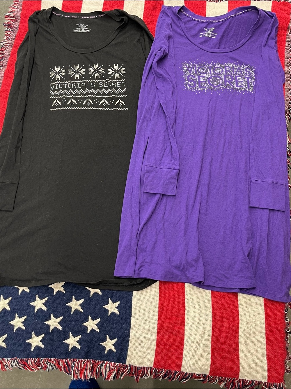Victoria's Secret Black & Purple Long Sleeve Nightshirts Bundle Size Medium